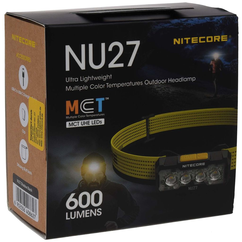 Nitecore NU27, Stirnband-Taschenlampe, Schwarz, Gelb, Produktbild 