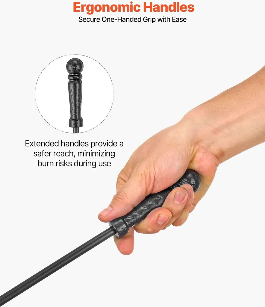 Serviteur de cheminée 5 accessoires en fer forgé noir avec son support