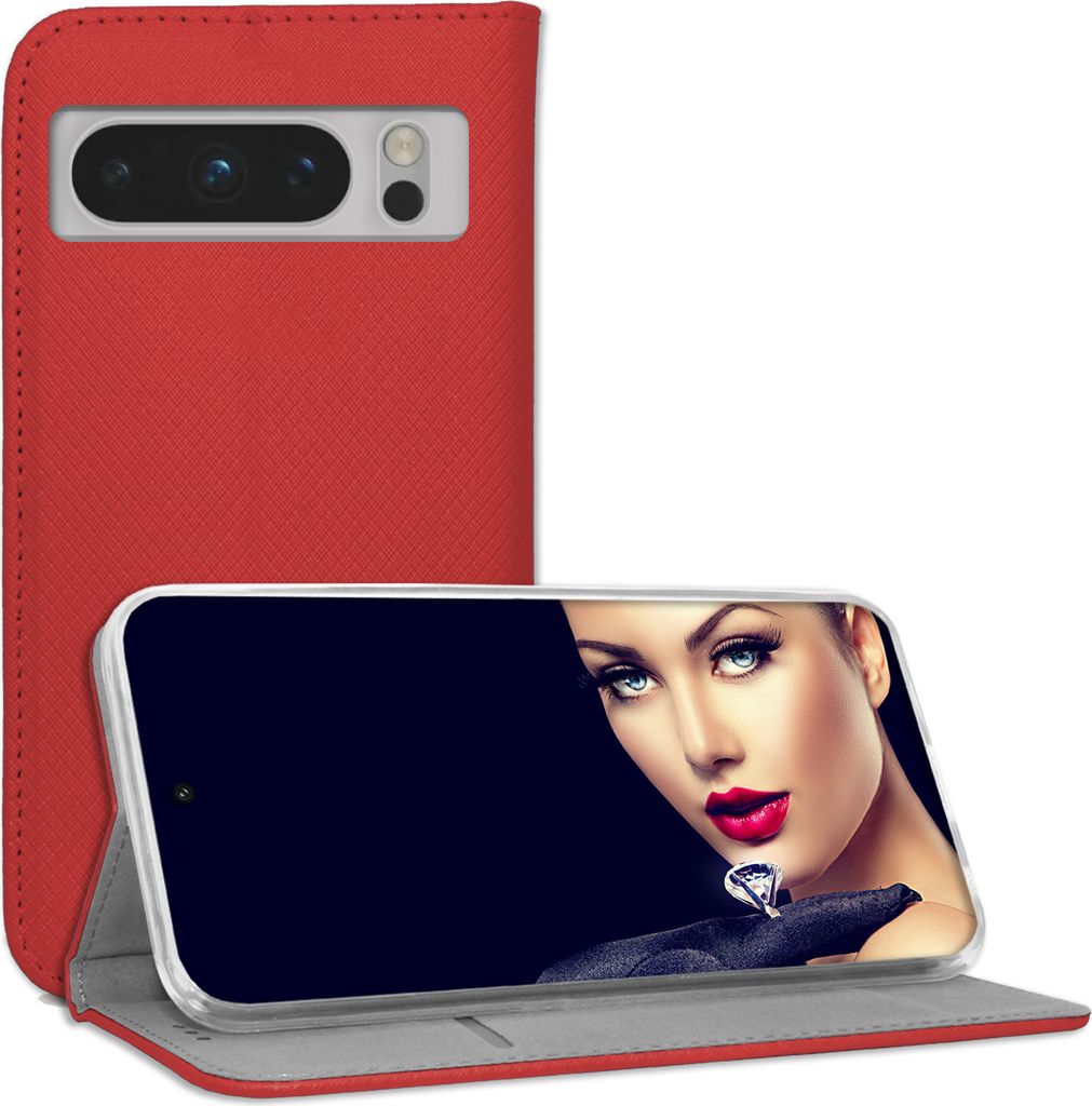 Bookstyle Schutzhülle Klapphülle Schutztasche Etui Cover für Google Pixel 8 Pro (6.7'') - Rot