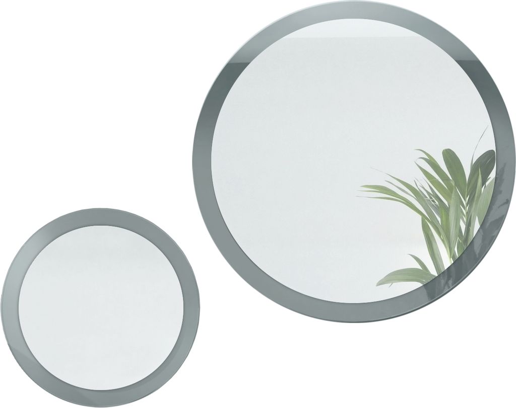 Vladon Spiegel Globe Set 50 und 80 cm, Germany, 2 dekorative runde Wandspiegel für Flur und Wohnzimmer mit MDF-Rahmen in Grau Hochglanz