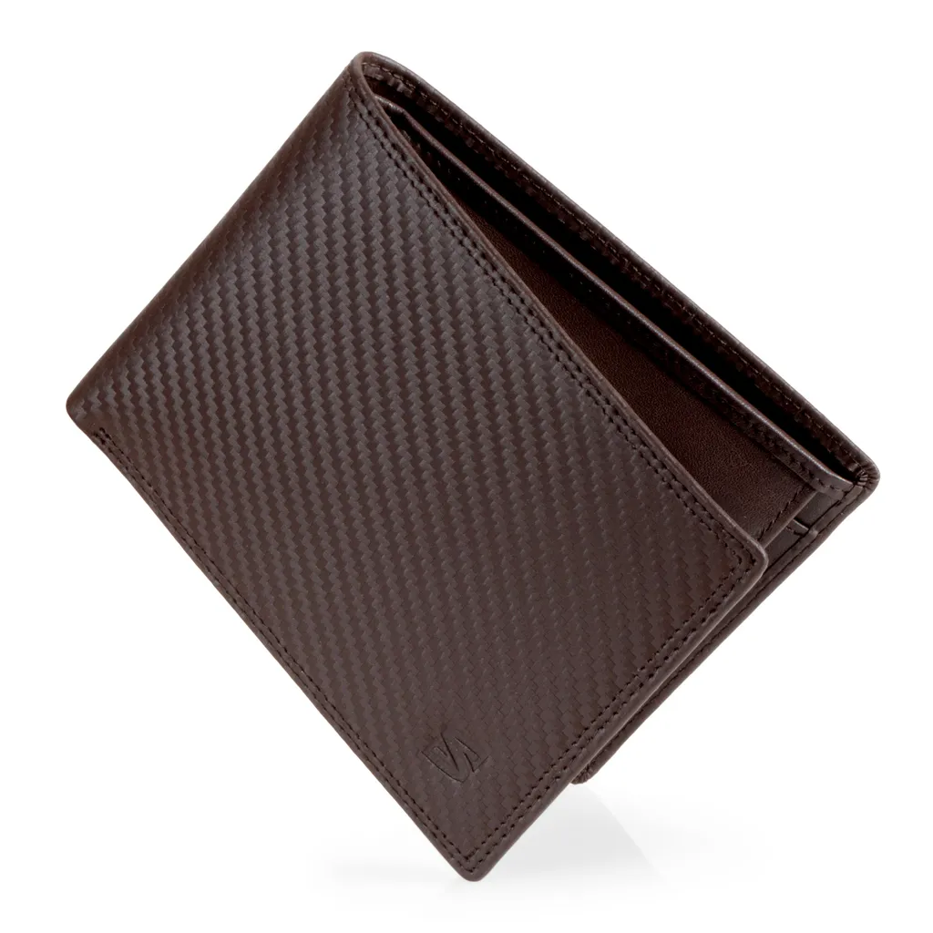 Portefeuille Homme en Cuir Carbone Brun 13cm - Format Compact Chic
