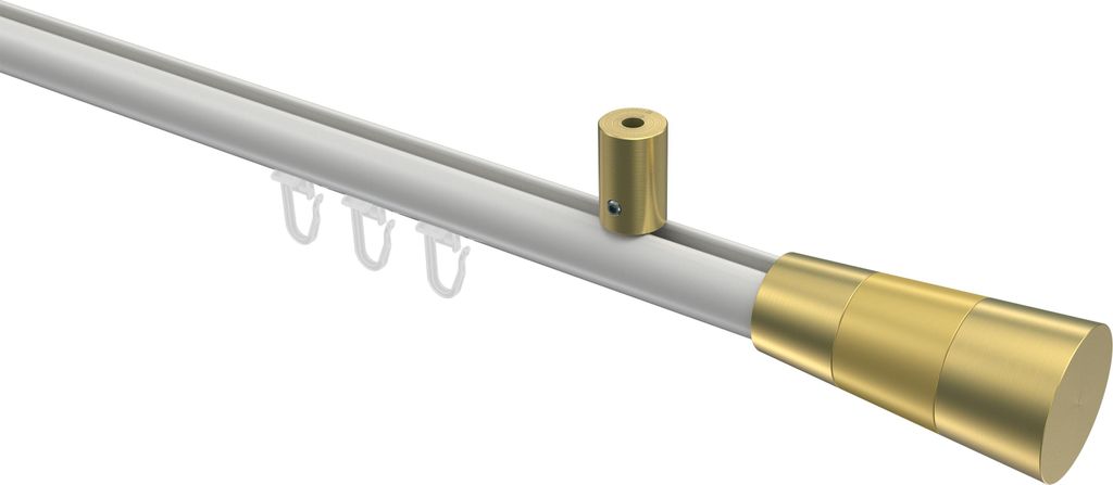 Interdeco Innenlaufstange / Gardinenstange mit Innenlauf Weiß / Messing-Optik, Typ Sonius Tanara (Konus Bicolor) Deckenmontage, 20 mm Ø 1-läufig...