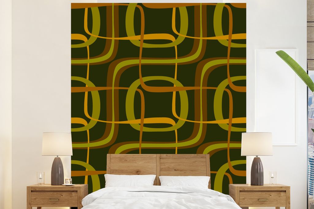 MuchoWow Fototapete für Wohnzimmer oder Schlafzimmer Wandtapete Vinyl Motivtapete 70er Jahre - Retro - Grün - 195x240 cm - Gemusterte