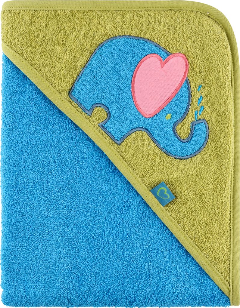 Be Mammy Kapuzenhandtuch Babyhandtuch aus Baumwolle 100cm x 100cm BE20-240-BBL (Blau - Elefant, 100 cm x 100 cm)