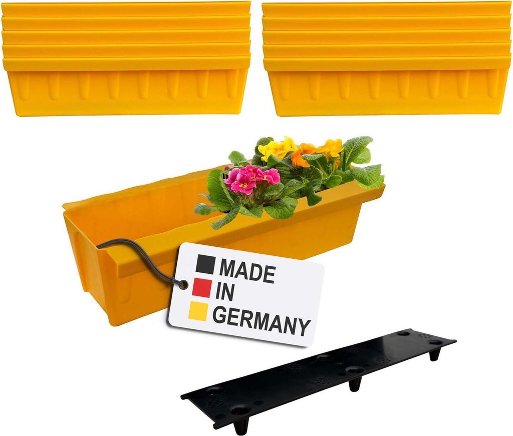 BURI 10 Euro-Paletten Blumenkästen-Einsätze inkl. Bewässerungsmatte | mit Hängesystem zum Einhängen | 37,3cm Gelb | Pflanzkasten für Europale...