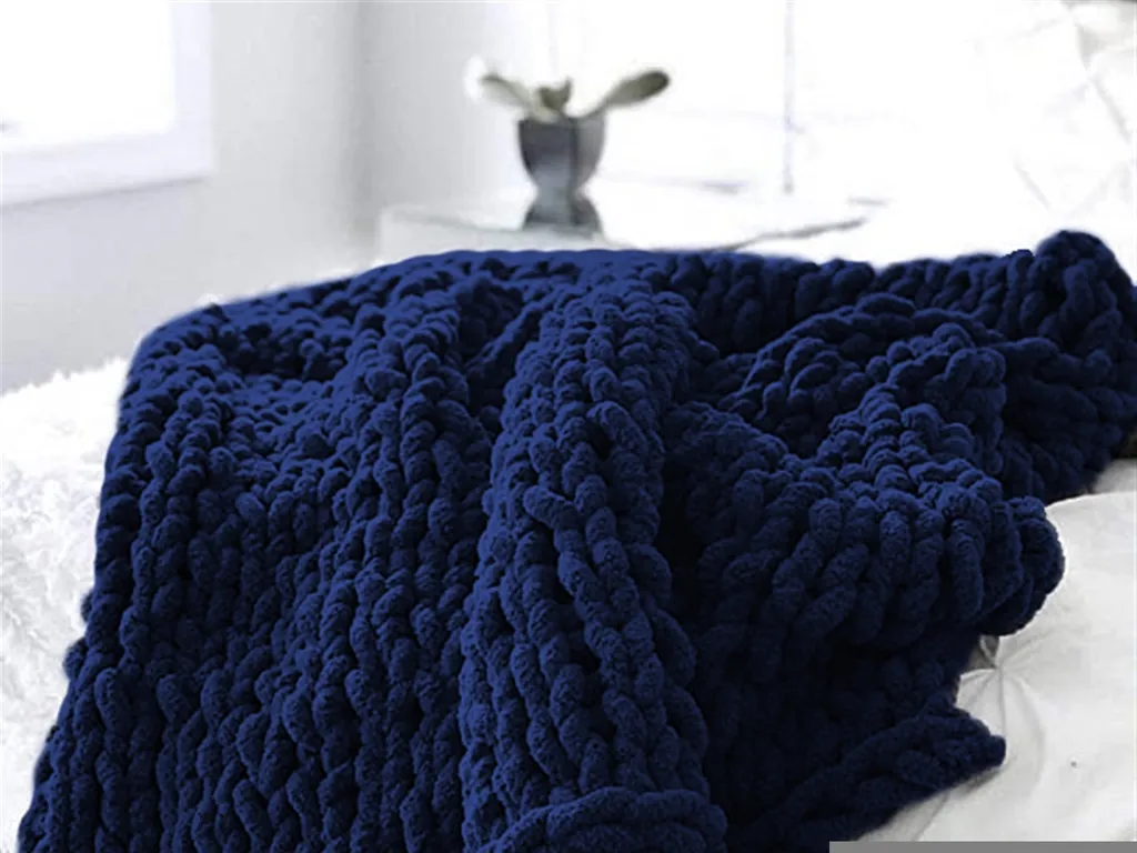 Coperta Lusso in Ciniglia Blu Navy 80x100cm - Lavorazione Artigianale