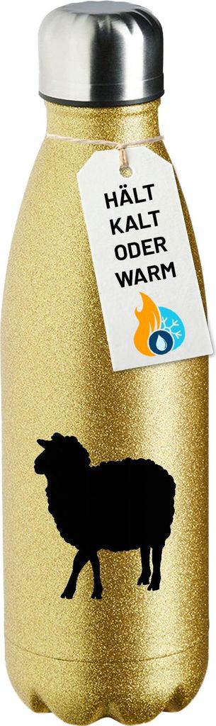 Huuraa Trinkflasche Schaf Silhouette 500ml Gold Edelstahl Wasserflasche Trinkflasche Geschenkidee