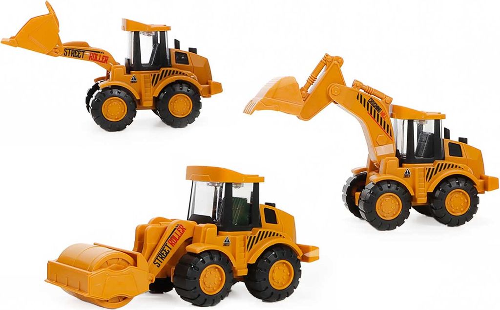 3-er Set Spielzeug-Bagger mit Friktionsantrieb, Baustellenfahrzeug mit Gelenkarm, mit Planierraupe und Bagger mit breiter Schaufel, manuell höhenv...