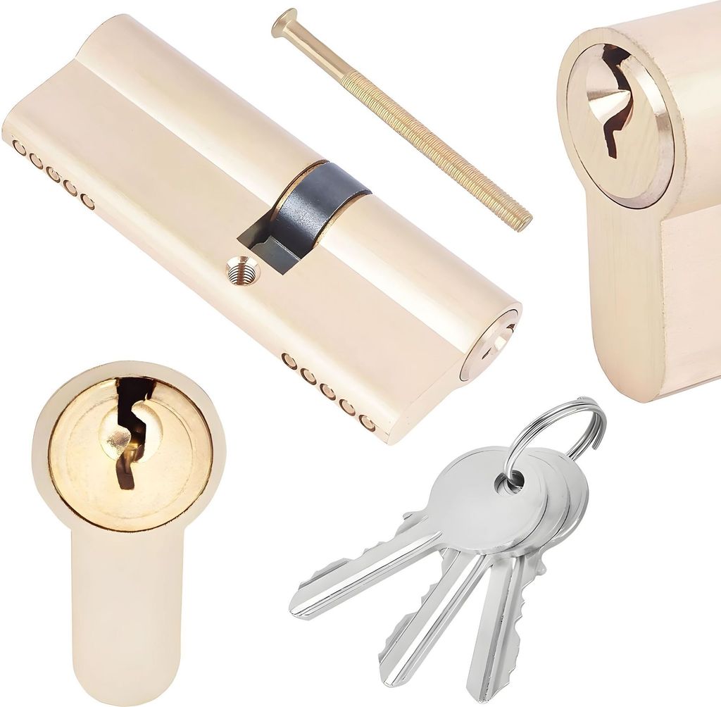 BAUSTER Schließzylinder aus Messing mit 3 Schlüsseln, Zylinderschloss 45/50, Profilzylinder, Türschloss Ersatzzubehör, Türschloss Sicherheit...