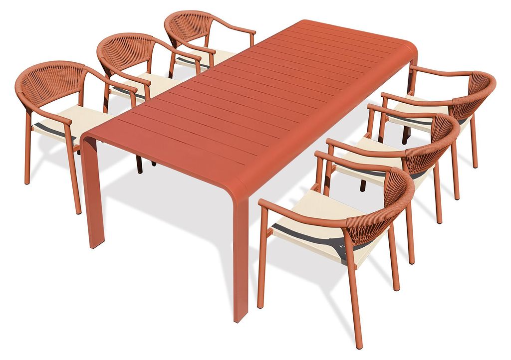 6-sitzige Garten-Essgruppe aus terrakottafarbenem Aluminium