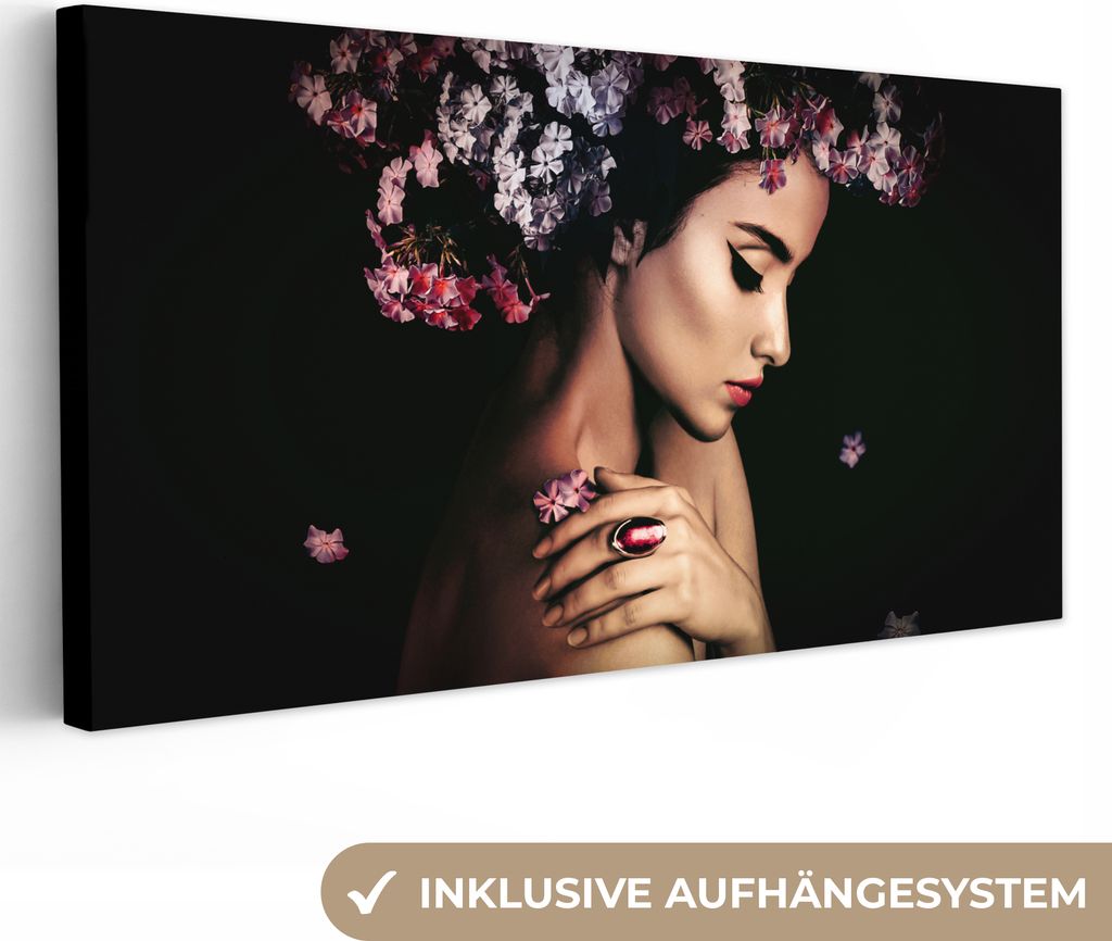 MuchoWow - Leinwandbilder - Blossom - Frau - Rosa - Luxus, Wandbild, Wanddeko Bilder Wohnzimmer, 80x40 cm