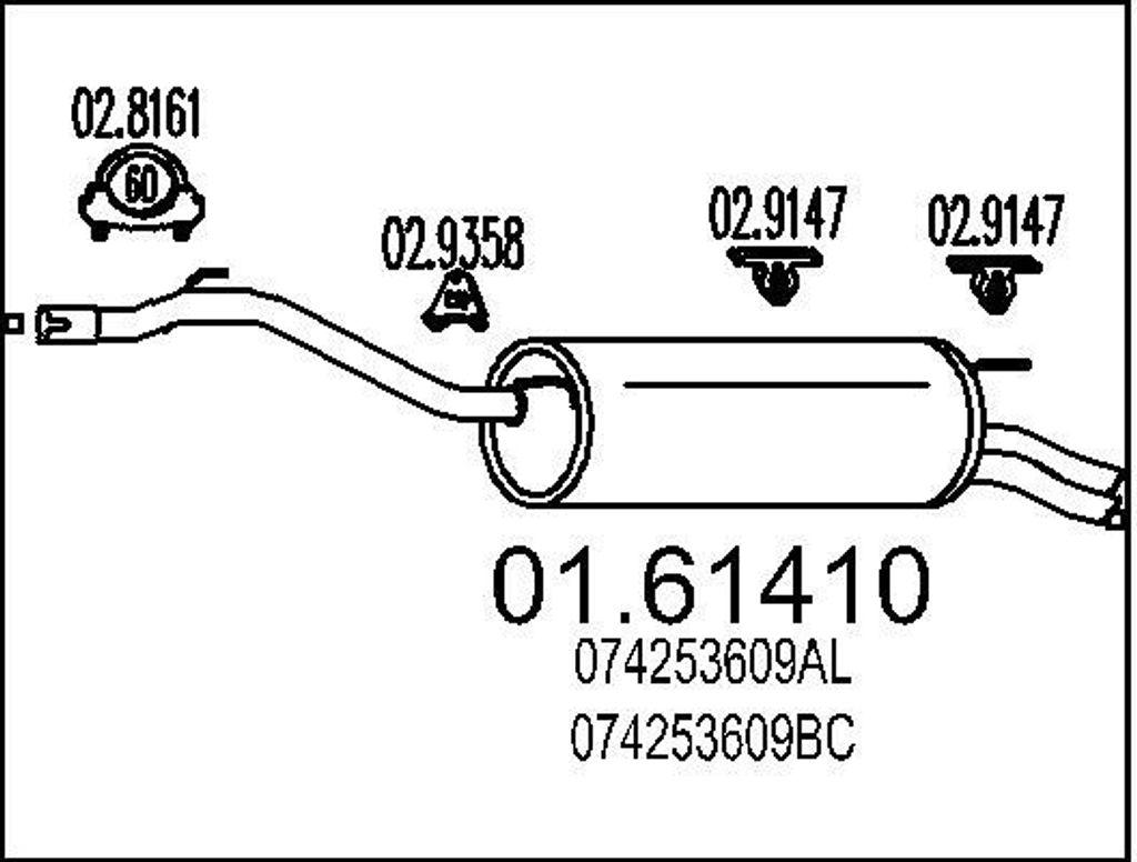 MTS 01.61410 Endschalldämpfer für VW Transporter IV Bus (70B, 70C, 7DB, 7DK, 70J, 70K, 7DC, 7DJ) Auspuff