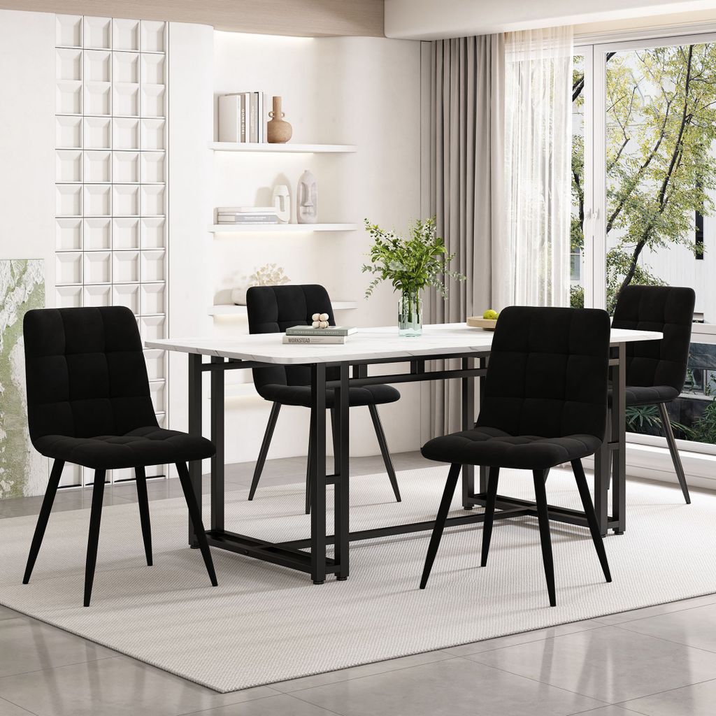 Abrihome 140x80cm Esstisch-Set mit 4 Stühlen, Esszimmer-Set mit Samt Esszimmerstühle