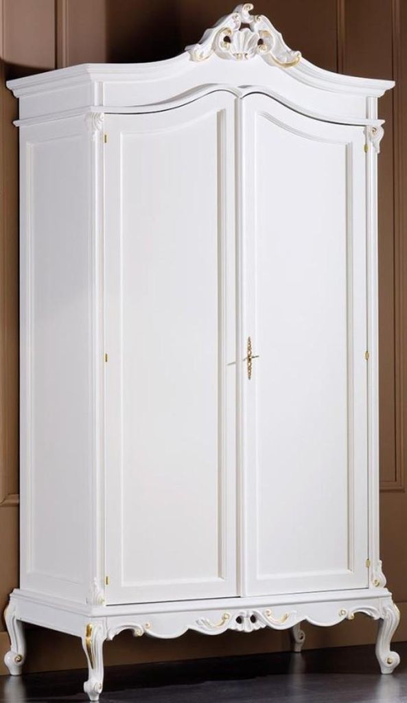 Casa Padrino Luxus Barock Schlafzimmerschrank Weiß / Gold 115 x 62 x H. 218 cm - Edler Massivholz Kleiderschrank mit 2 Türen - Schlafzimmer Möbe...