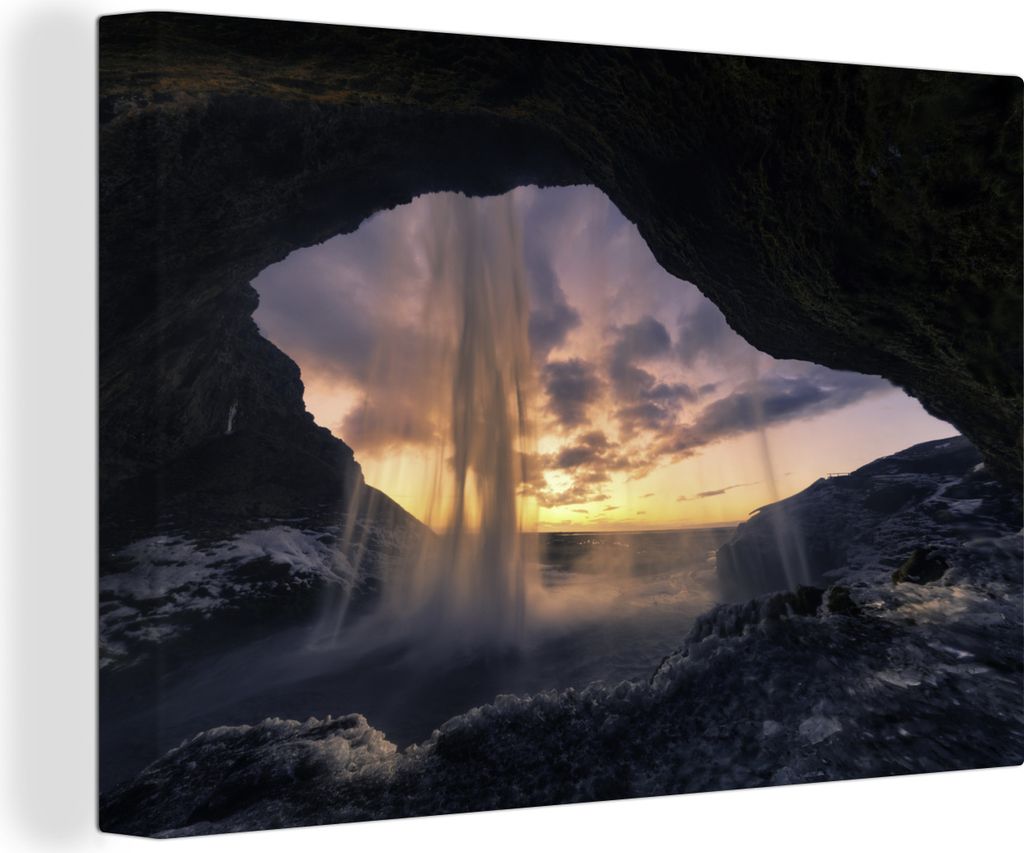 OneMillionCanvasses - Leinwandbilder - 150x100 cm, Wasserfall - Himmel - Höhle, Wandbilder Kunstdruck Wanddekoration