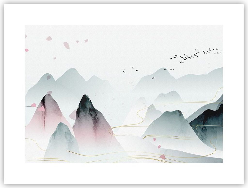 Poster - Poster ohne Rahmen - Berge Vögel Modern - 40x30 cm Produktbild 