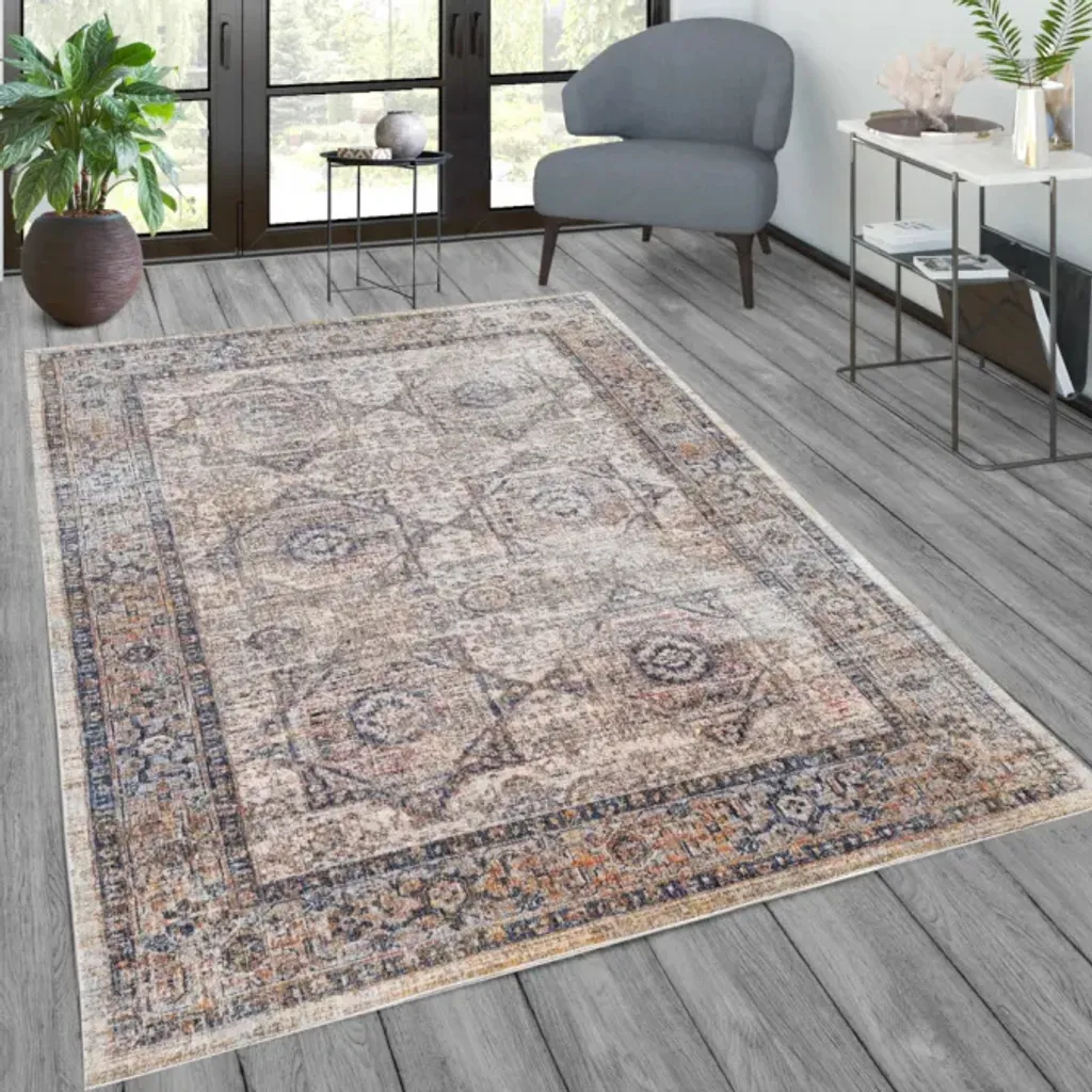 Tapis oriental FRANCO 120x170 cm bleu multicolore aspect vintage chic