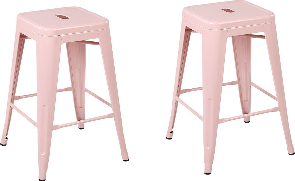 BELIANI Trendy Barhocker 2er Set Rosa Metall 60 cm Produktbild 
