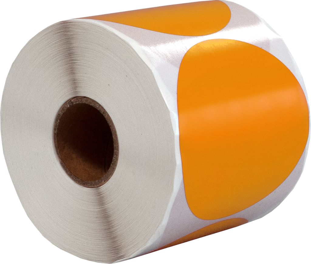 DULA Runde Etiketten - Orange - 65mm - 500 Aufkleber auf Rolle - Siegel - Markierungspunkte - Leere runde Aufkleber auf Rolle