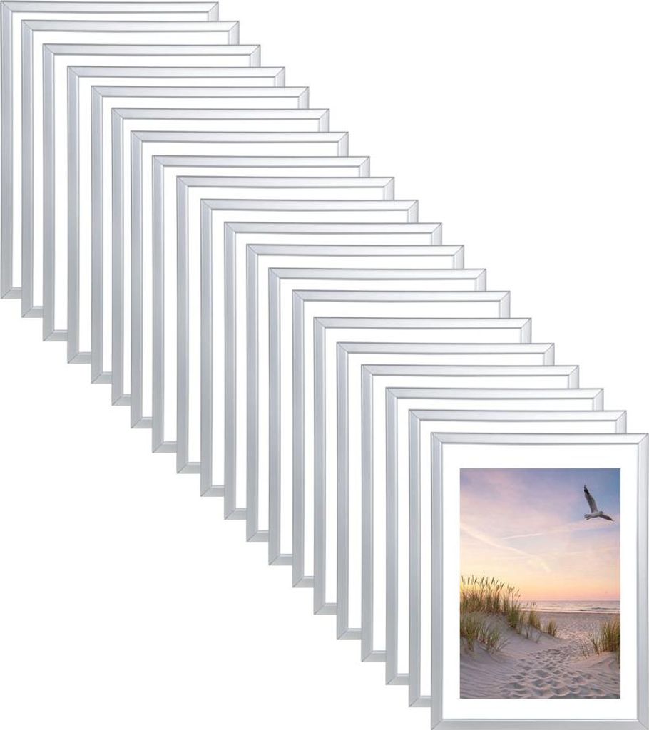 Set Bilderrahmen 21x29,7 DIN A4 Fotorahmen aus Kunststoff Bilder Foto Posterrahmen Collage Wanddeko AC-6 - Farbe: 20er Pack Silber