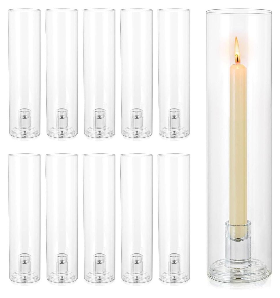 Kerzenständer für Spitzkerzen, 10 Stück, Glas-Kerzenhalter mit abnehmbarer Glasabdeckung, Kegelkerzenhalter für Tischdekoration, Hochzeit, Vera...