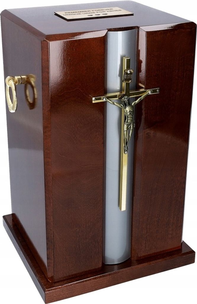 Holzurne Für Asche Mit Kreuz + Nische, Bestattungsset. Die Urne Wird Beigesetzt