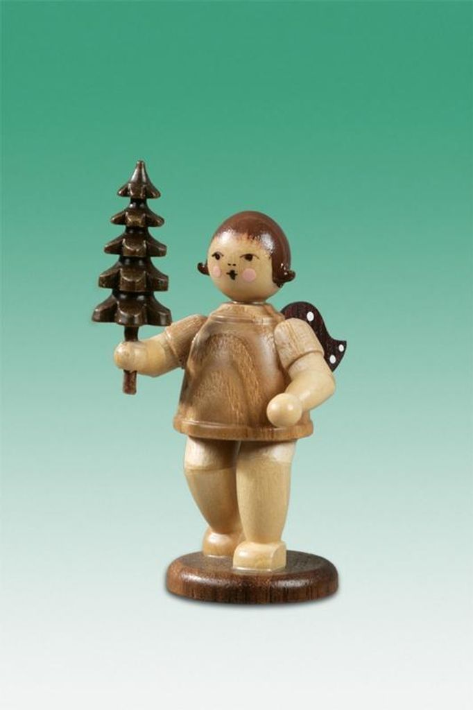 Holzfigur Weihnachtsengel mit Bäumchen und Krone natur Höhe 6,5cm NEU