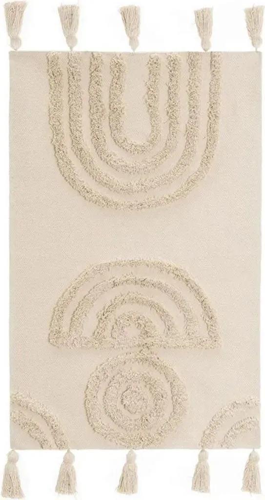 Tapis en coton beige anti-poussière 170x110 cm style boho durable