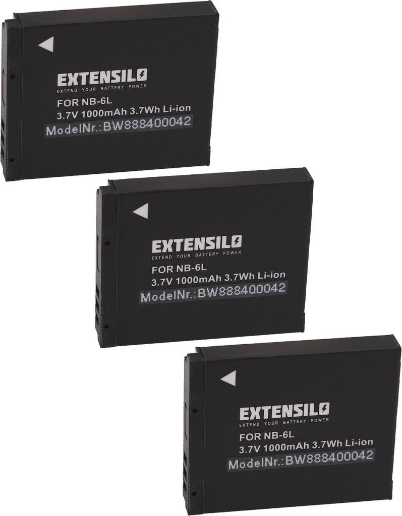 EXTENSILO 3x Akku kompatibel mit Canon PowerShot SX510 HS, SX530 HS, SX600 HS, SX610 HS, SX700 HS, SX520 HS, SX710 HS Kamera (1000 mAh, 3,7 V, Li-Ion)