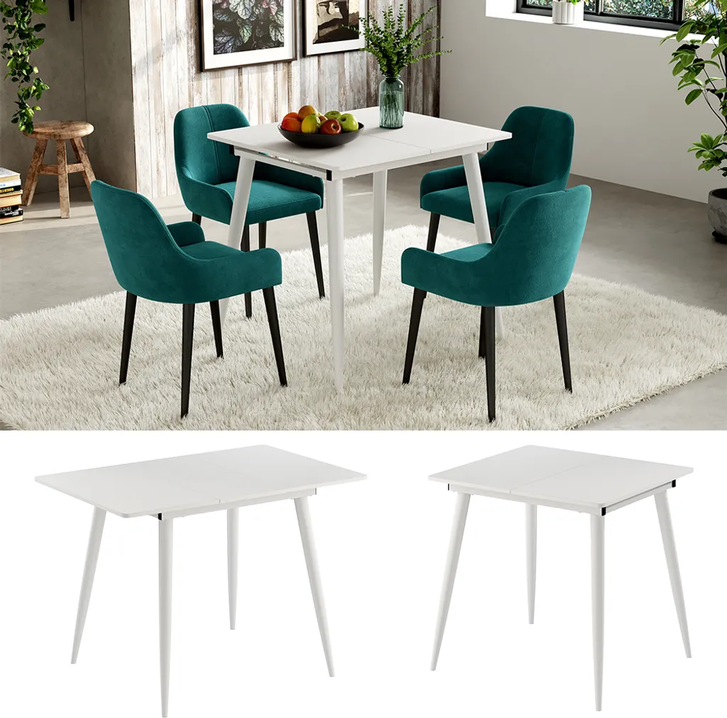 Table extensible 80x70cm Vicco Beaver Blanche : solution petit espace