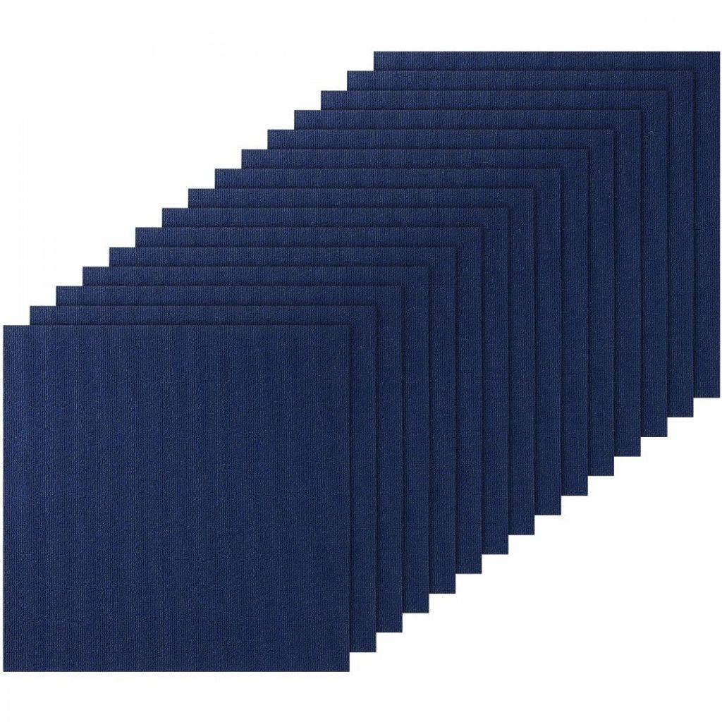 Teppichfliesen-Abziehbar und Selbstklebend, 61x61 cm, Weich Gepolsterte Bodenfliesen, DIY-Installation für Wohn- & Schlafzimmer - 15 Stk., Dunkelblau