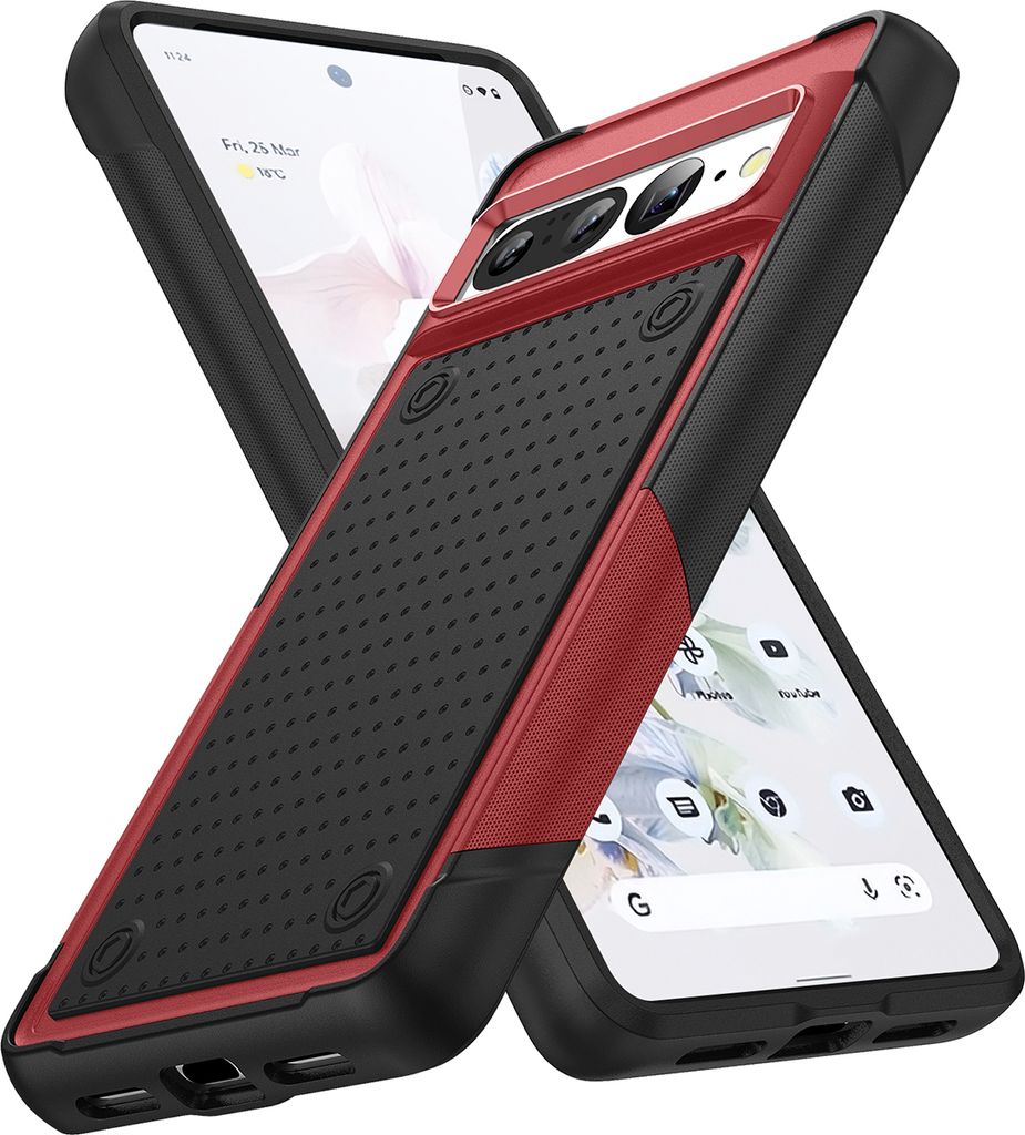 Für Google Pixel 7 Pro Hülle Militärqualität Stoßfest Hybrid 2 in 1 Hart PC Weich TPU Handyhülle Rot Schwarz