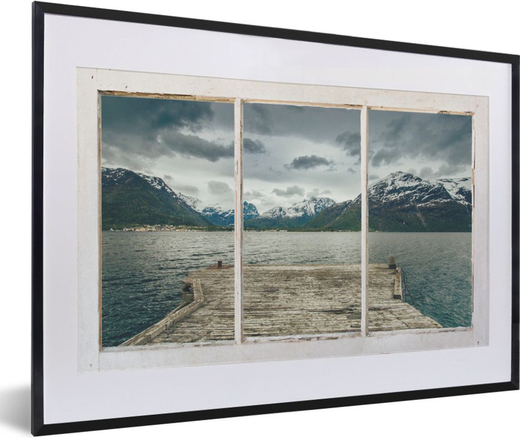 MuchoWow MuchoWow Gerahmtes Poster Aussicht - Steg - Wasser 60x40 cm - Poster mit zchwarzem Bilderrahmen - Schlafzimmer - Plakat in Rahmen - Dr...