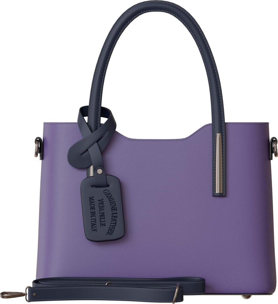 Damen Hand Umhänge Henkel Tasche Feinstes Echt Leder 30637 viola/nero