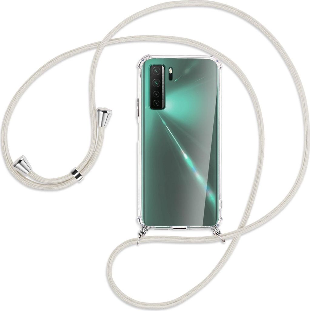 Handykette Backcover-Schutzhülle mit Band (Metall silberfarben) für Huawei P40 lite 5G - broken white