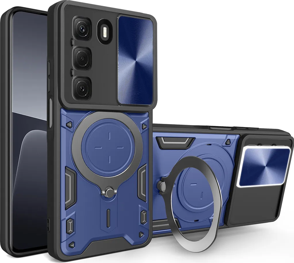Custodia per Infinix Hot 50 4G Custodia resistente a doppio strato con copertura della fotocamera e supporto ad anello Blu