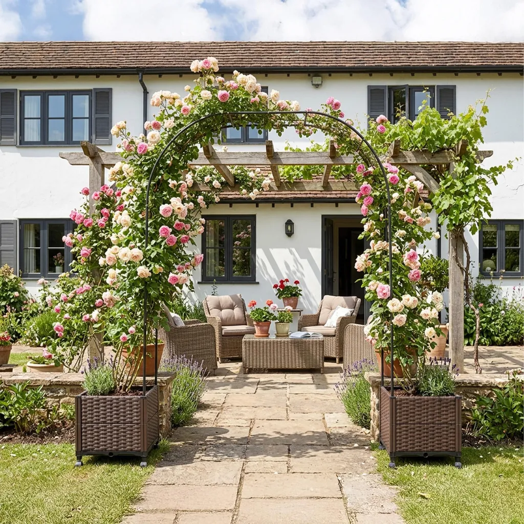 Arche de roses Relaxdays avec 2 bacs à fleurs en métal robuste noir