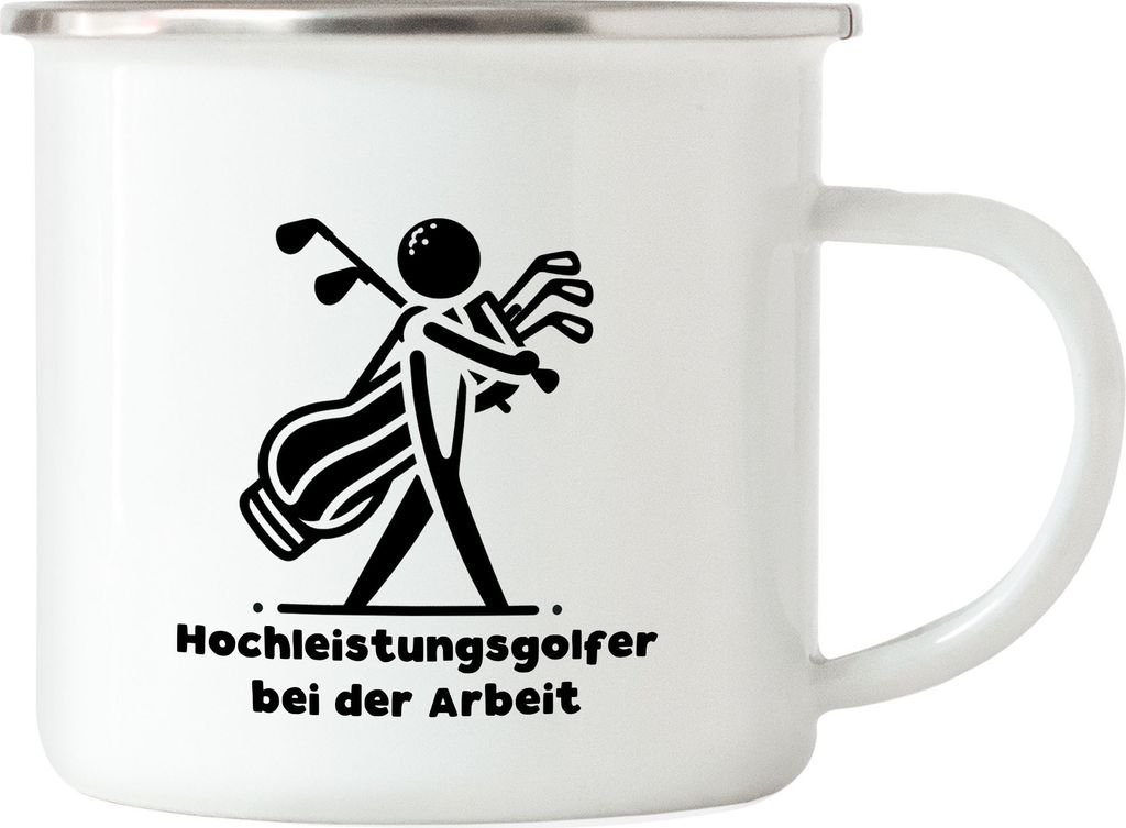 Hochleistungsgolfer bei der Arbeit Silhouette Golfbag Emaille Tasse - Golfer Spaß