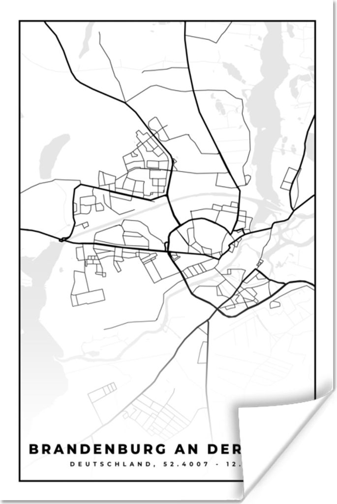 MuchoWow Poster Brandenburg an der Havel - Karte - Stadtplan 40x60 cm - Plakate für die Wand - Poster Babyzimmer