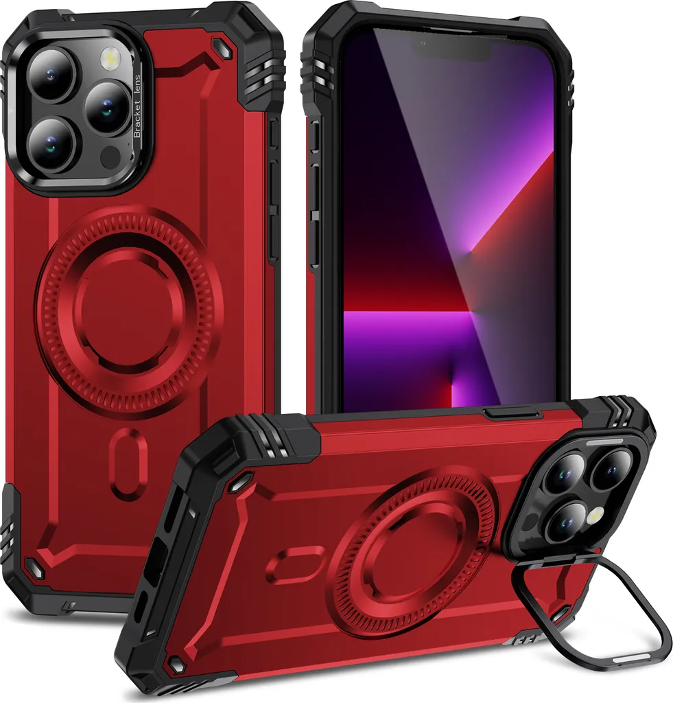 Custodia Militare iPhone 13 Pro Rossa: Magnetica con Kickstand Anello