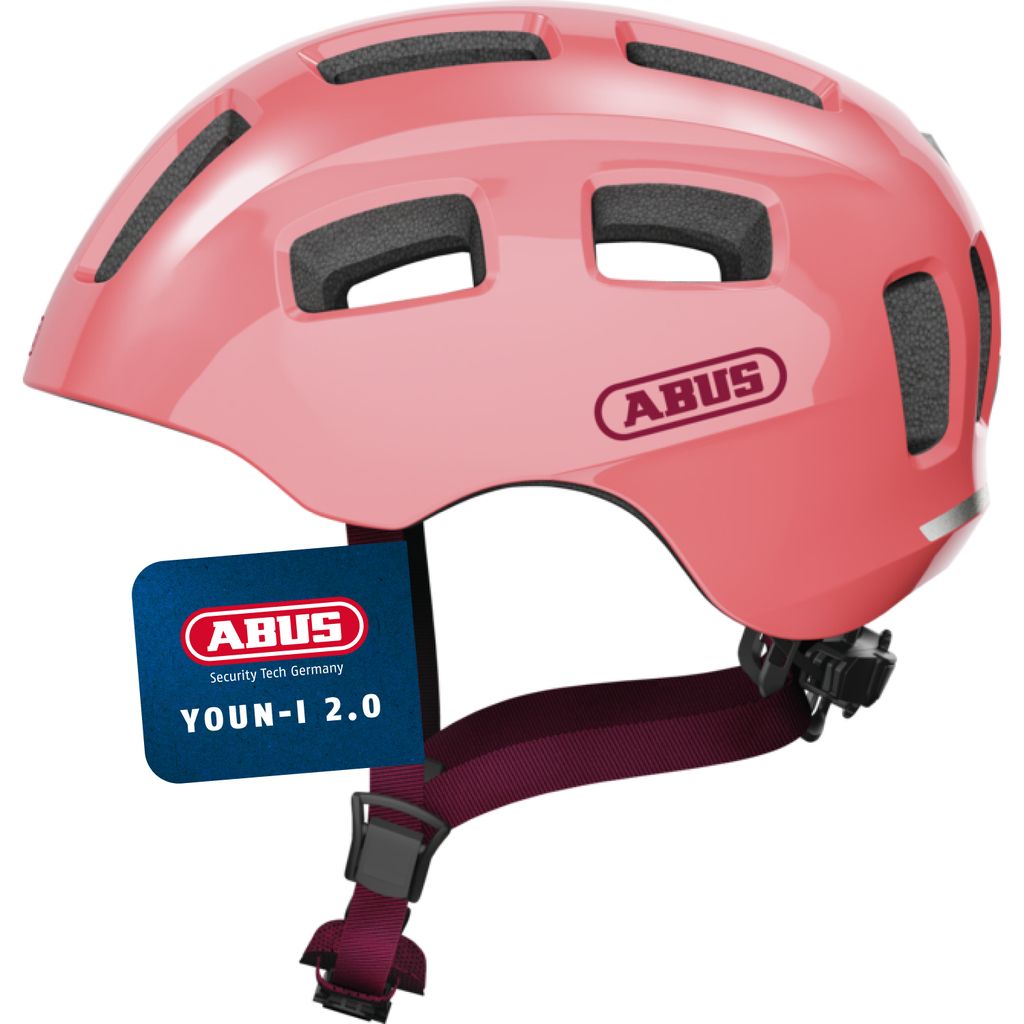 ABUS Fahrradhelm Youn-I 2.0 - mit Licht für Kinder, Jugendliche und junge Erwachsene - für Mädels und Jungs - Koralle, Größe M (52-57 cm)
