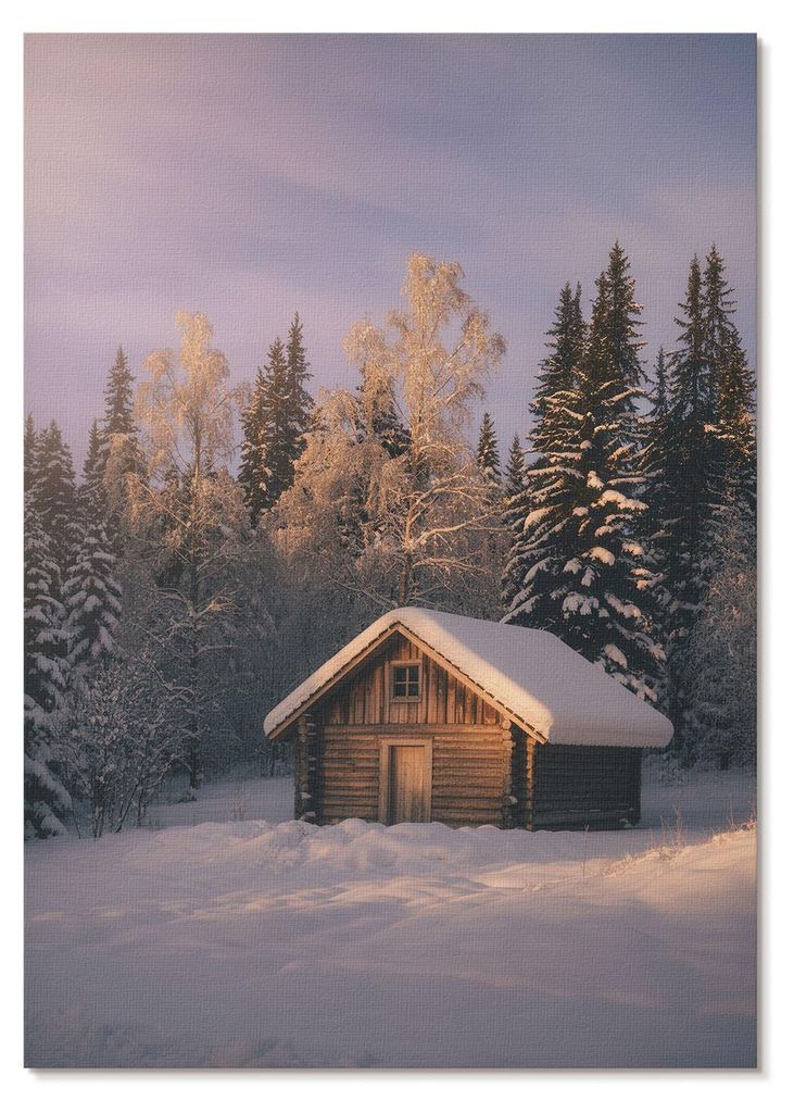 POSTER - 42x59 cm (A2) - Artland - Winterwald, Holzhütte, Frieden, Harmonie, Natur - Wandbild für Wohnzimmer Schlafzimmer & Flur, Modernes Poster...