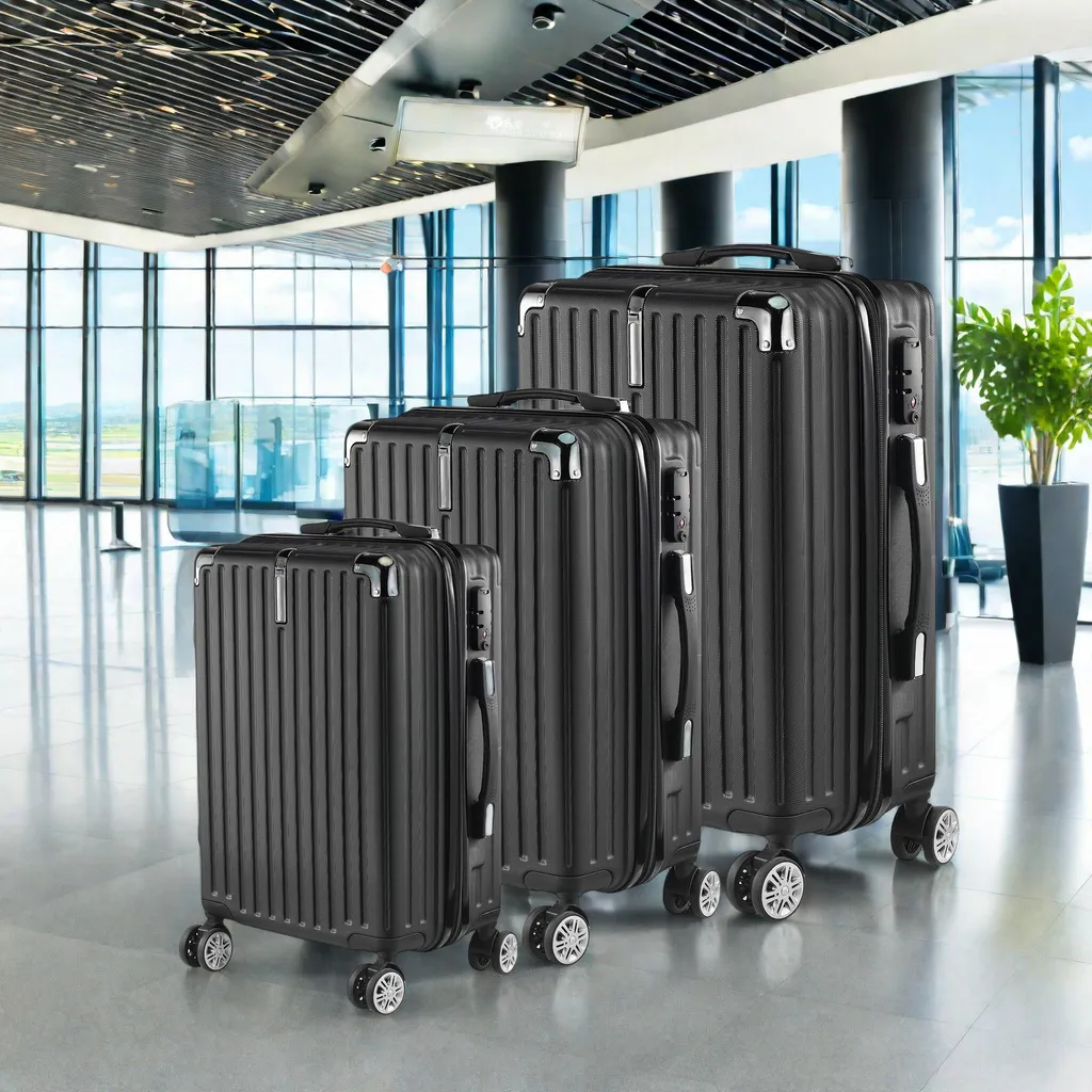 Set Bagagli Rigidi ABS 3 Pezzi | Design Minimal Nero Trolley 4 Ruote