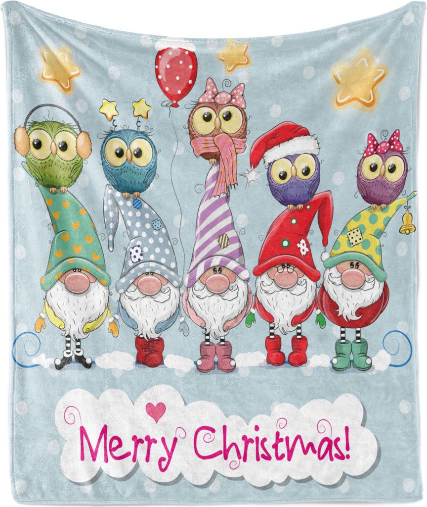 ABAKUHAUS Weihnachten Weich Flanell Fleece Decke, Bunte Gnomes und Eulen, Gemütlicher Plüsch für den Innen- und Außenbereich, 125 x 175 cm, Bab...