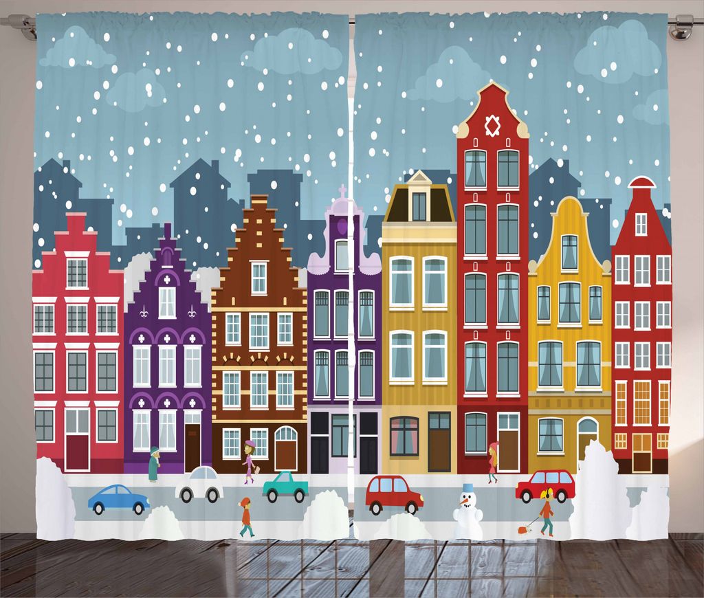 ABAKUHAUS Amsterdam Rustikaler Vorhang, Niederländische Stadt in dem Winter, Wohnzimmer Universalband Gardinen mit Schlaufen und Haken, 280 x 245 ...
