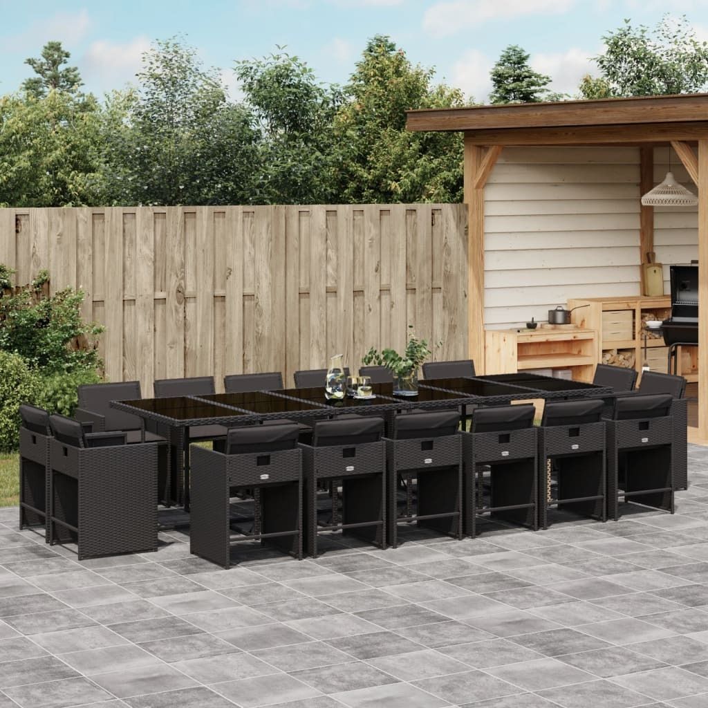 Möbel 17-tlg. Garten-Essgruppe mit Kissen Schwarz Poly Rattan - Balkonmöbel 3278010