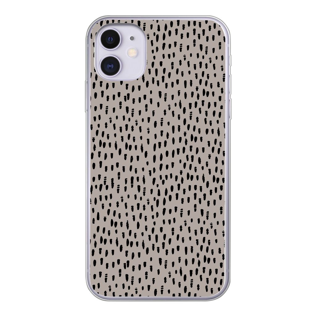MuchoWow Handyhülle Schutzhülle Hülle für iPhone 11 Polka dots - Braun - Schwarz Silikon Softcase Handy Hülle - Handytasche