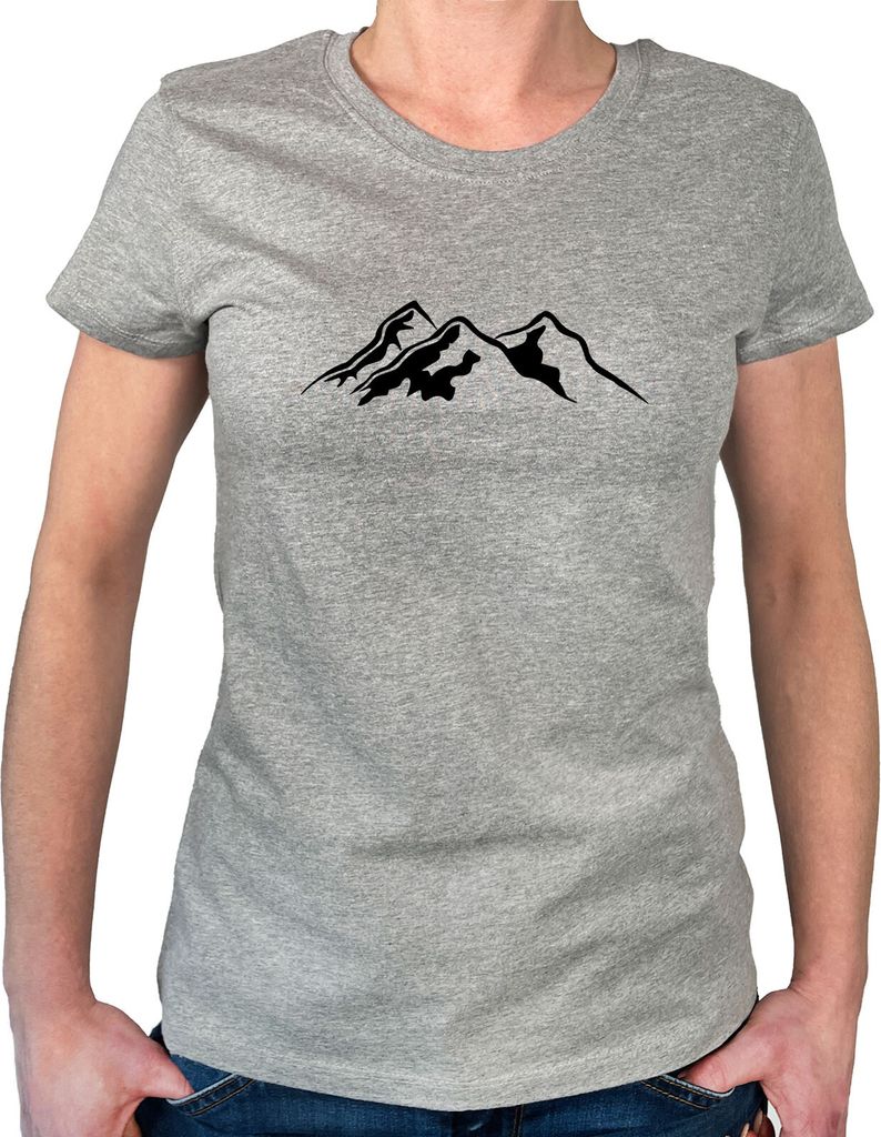 Huuraa Damen T-Shirt Berg Silhouette Mountain M Sport Grey Bio Baumwolle Fairtrade Damenshirt Geschenkidee