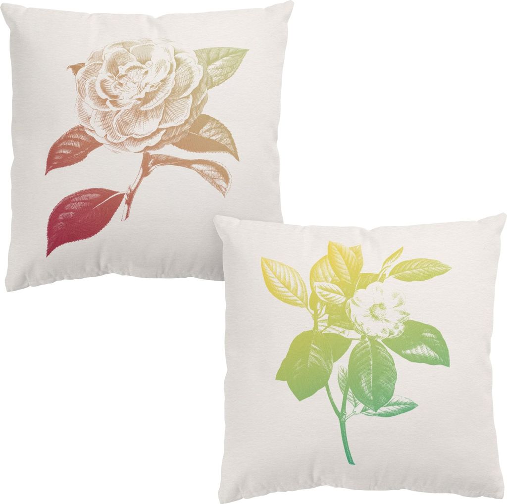 Dekokissen 2-teilig Blumen drinnen / Indoor Zierkissen Samt waschbar Design pastell Pop Art Sofakissen mit Füllung