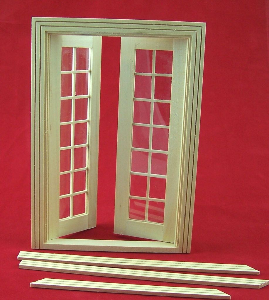 Holztür 2 flügelig mit Acrylglas. für 1:12 Puppenhaus, Produktbild 